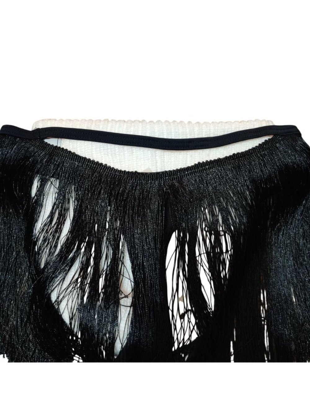 Black Fringe Bikini Bottom Size XS Cutout Cheeky Swimwear Festival Dance Sexy - Picture 4 of 12